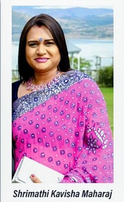 Indian lady wearing a pink and blue sari